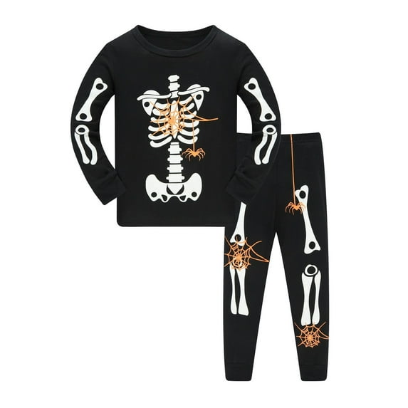 Toddler Halloween Pajamas Kids Halloween Skeleton Long Sleeve Sweatshirts with Pants Set Halloween Toddler 3-4 Years Pajamas Boy