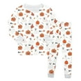 thumbnail image 1 of Toddler Halloween Pjs Set Ghost Pumpkin Print Pajamas Set Crewneck Soft Comfort Long Sleeve Top Sleepwear With Pants Set Toddler Girls Pjs Size 2-3 Years, 1 of 5