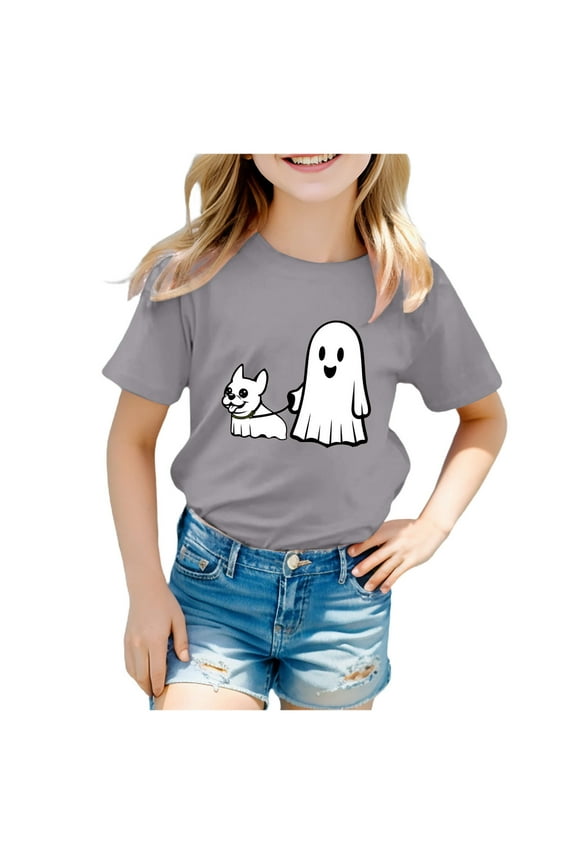 Toddler Halloween Shirt Halloween Shirts for Kids Boys Girls Toddler Halloween Shirt Pumpkin Shirts Ghost Clothes Short Cotton Sleeve Size for 8-9 Years,Grey