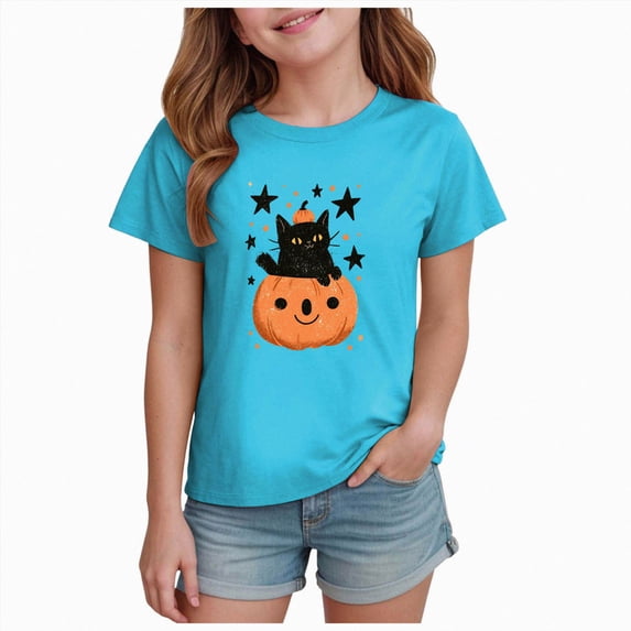 Toddler Halloween Shirt for Girls 2-3 Years Girls Ghost Pumpkin Shirts Kids Short Sleeve Graphic Cute Tops For Girls Toddler Kids Tops