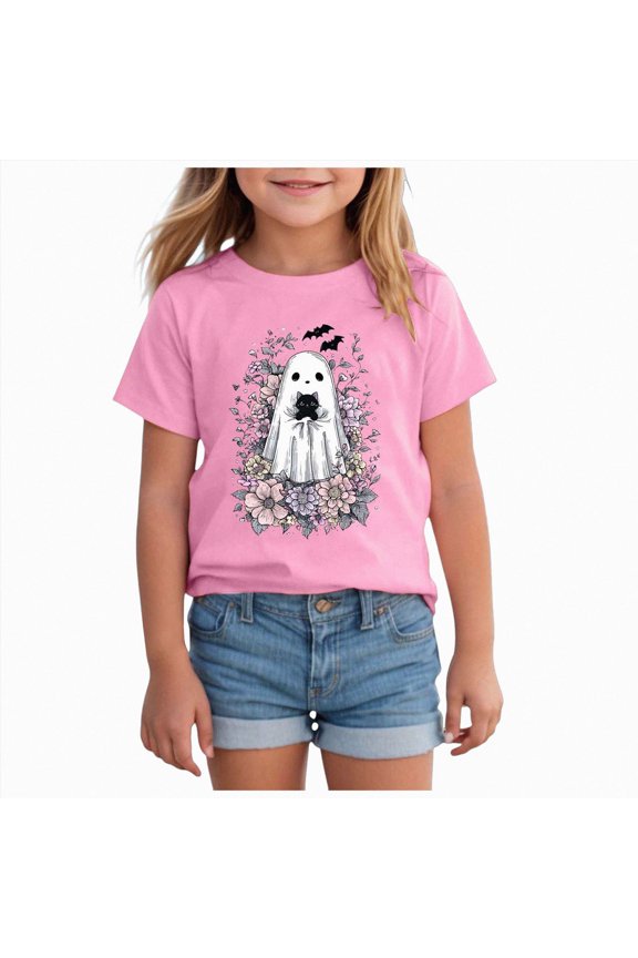 Toddler Halloween Shirts T-Shirt for Girls Kids Funny Halloween Ghost Tee Tops Ages 2-7 1-2 Years Pink
