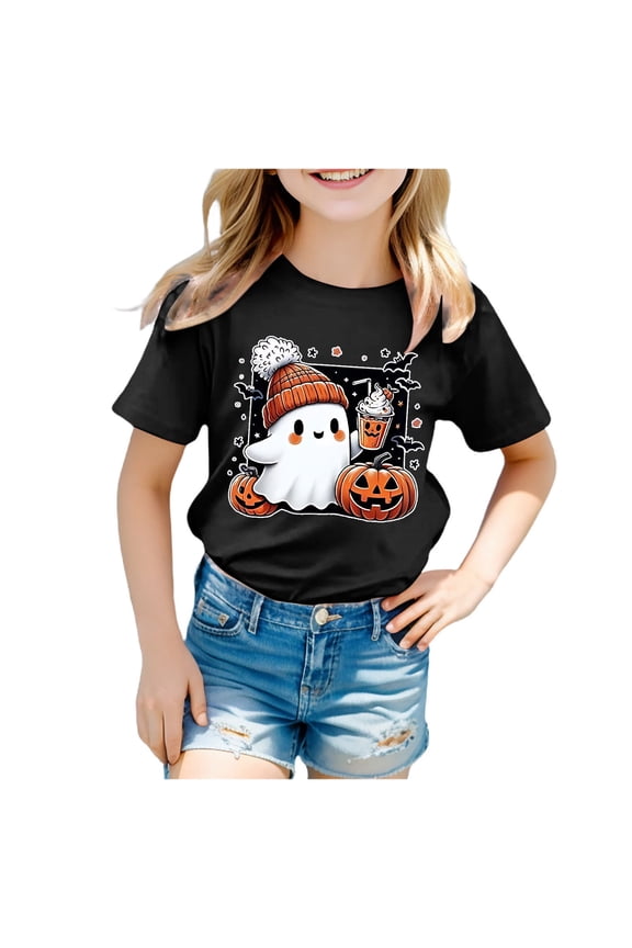 Toddler Halloween Shirts Toddler Fall Shirt for Girls Boys Halloween Shirts Pumpkin Graphic Clothes Kids Thanksgiving Short Sleeve Tee Tops Size for 6-7 Years,Black