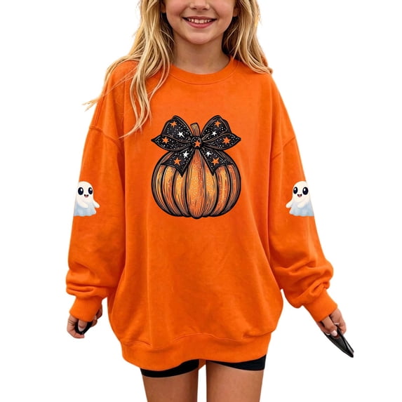 Toddler Halloween Sweatshirt Girl Boy Pumpkin Ghost Pullover Crewneck Long Sleeve Shirt Cute Spooky Season Tops