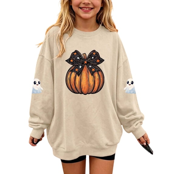 Toddler Halloween Sweatshirt Girl Boy Pumpkin Ghost Pullover Crewneck Long Sleeve Shirt Cute Spooky Season Tops