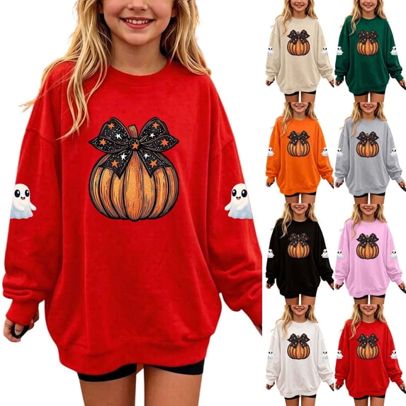 Toddler Halloween Sweatshirt Girl Boy Pumpkin Ghost Pullover Crewneck Long Sleeve Shirt Cute Spooky Season Tops