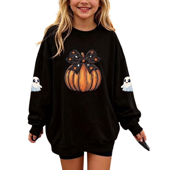 Toddler Halloween Sweatshirt Girl Boy Pumpkin Ghost Pullover Crewneck Long Sleeve Shirt Cute Spooky Season Tops