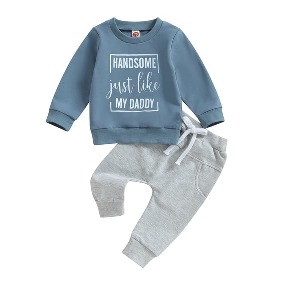 Toddler Handsome Just Like My Daddy Letter Print SweatsuitHoodie Elastic Waistband Sweatpants Blue 2 M 3 M