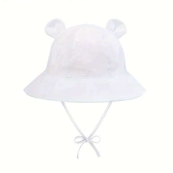 Toddler Hat,Kids Hats for Outdoor Cartoon Bear Ears Wide Brim Fisherman Hat for 0 6 Years Adjustable Drawstring for Comfort And Style During Summer Activities,Kids Hats,White,6-12 Months