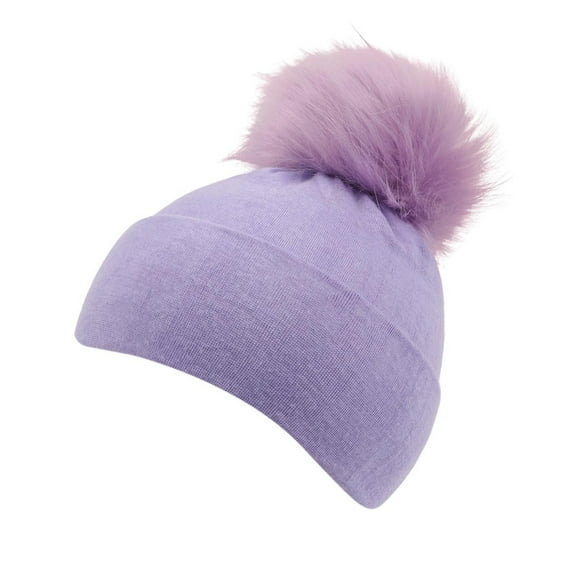 Toddler Hat Winter Knitted Hat With Pompom & Warm Lined - Thick Soft Yarn Cap,Warm Thermal for Cold Weather,Stylish Headwear for Outdoor Activities,Size:1-2 Years