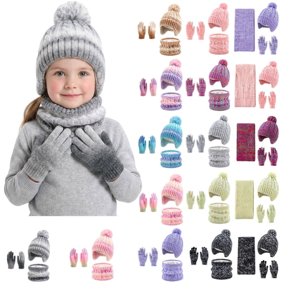Toddler Hats, Gloves and Scarves Sets Winter Warm Knit Thick Thermal Stretchy Ski Head Hat Scarf Gloves Set