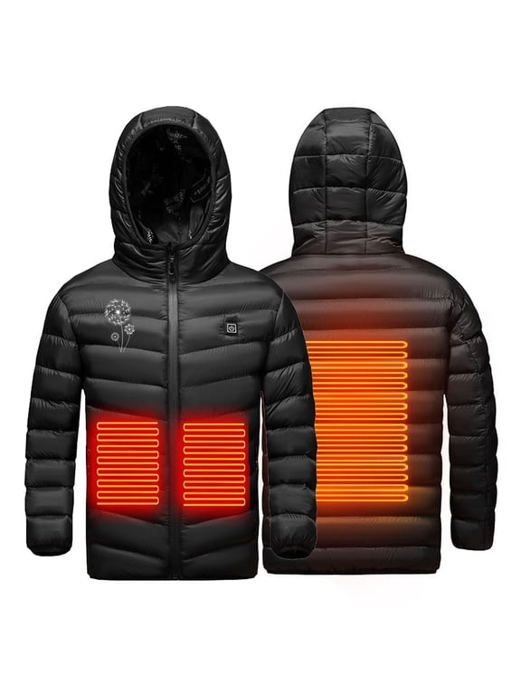 Toddler Heated Jacket Coats USB Intelligent Constant Temperature Heated Jacket Coat for Kids Winter Outdoor Soft Shell Smart Electric 2 Heated Windproof Coat Waistcoat Down Jacket for 4-15Years Gifts