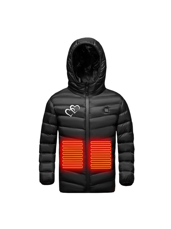 Toddler Heated Jacket Coats USB Intelligent Constant Temperature Heated Jacket Coat for Kids Winter Outdoor Soft Shell Smart Electric 2 Heated Windproof Coat Waistcoat Down Jacket for 4-15Years Gifts