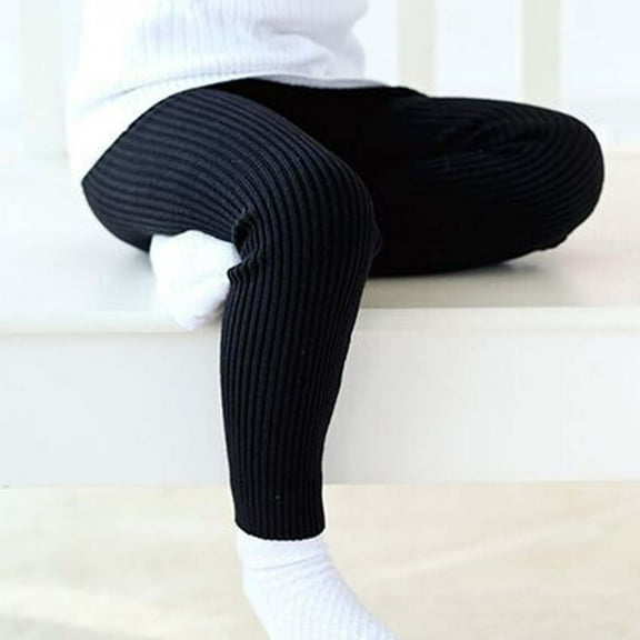 Toddler High Waist Leggings,Stretch Knit Solid Color For Boys/Girls Winter Warmth, Ages 1-3 Black 3 Years