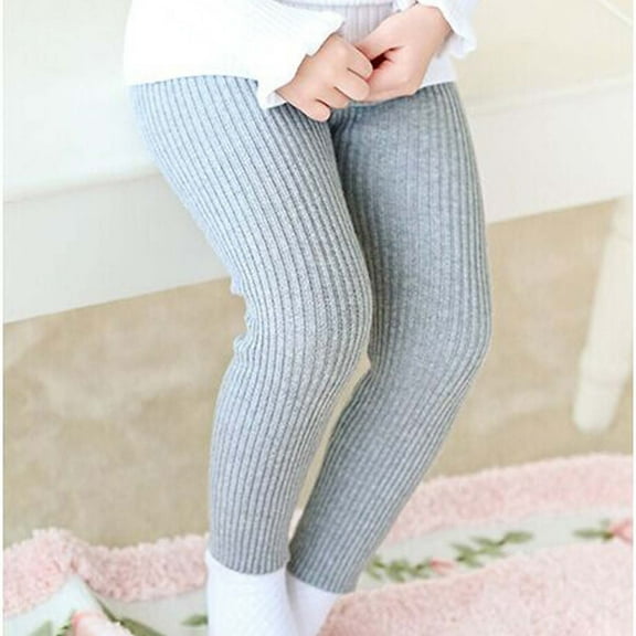 Toddler High Waist Leggings,Stretch Knit Solid Color For Boys/Girls Winter Warmth, Ages 1-3 Gray 3 Years