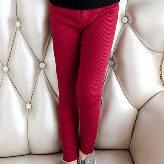 Toddler High Waist Leggings,Stretch Knit Solid Color For Boys/Girls Winter Warmth, Ages 1-3 Red 5 Years