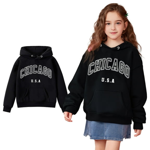 Toddler Hoddies Kids Chicago City Letter Print Hoodies Casual Long Sleeve Hoodie Sweatershirt Pullover Warm Fall Winter Clothes Toddler Girls Clothes 3-4 Years Kids Clothes