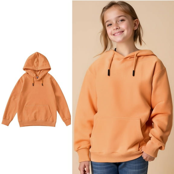 Toddler Hoddies Orange Hooded Long Sleeve Pullover Hoodie Sweatshirt Winter Clothes Baby Girls Clothes 2-3 Years Girls Clothing