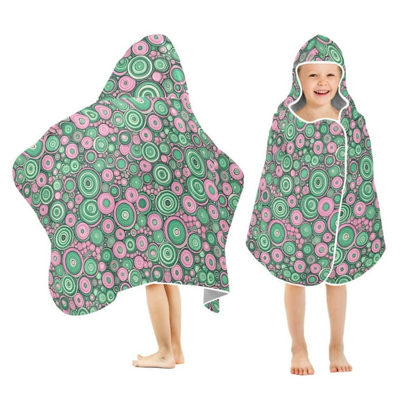 Toddler Hooded Beach Towel 24x50 Kids Bath Towels Soft Quick Dry for Swim Pool Boys Girls Abstract Pink Green Circles