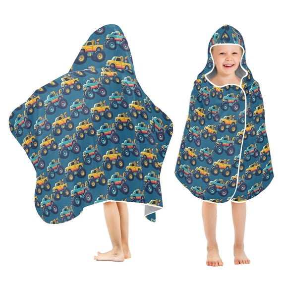 Toddler Hooded Beach Towel 24x50 Kids Bath Towels Soft Quick Dry for Swim Pool Boys Girls Beautiful Monster Trucks Car