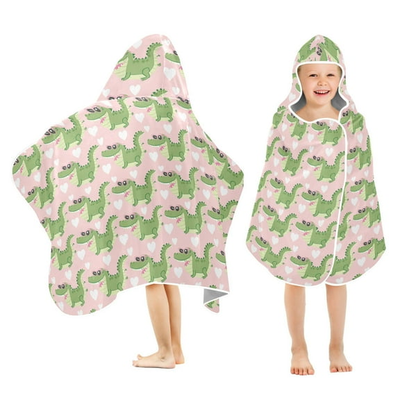 Toddler Hooded Beach Towel 24x50 Kids Bath Towels Soft Quick Dry for Swim Pool Boys Girls Cartoon Crocodiles with Heart Sunglasses