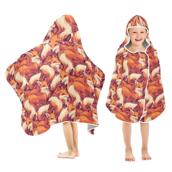 Toddler Hooded Beach Towel 24x50 Kids Bath Towels Soft Quick Dry for Swim Pool Boys Girls Cartoon Foxes