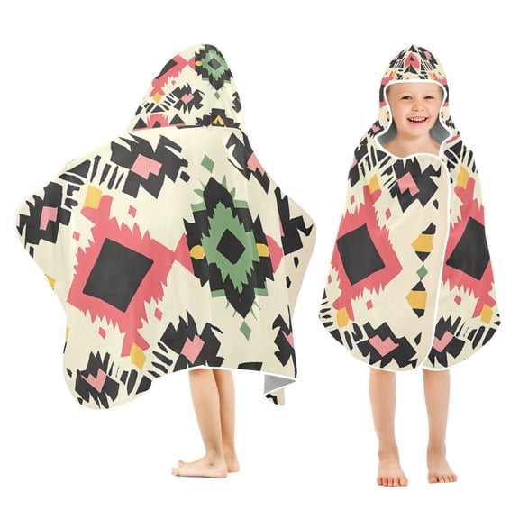 Toddler Hooded Beach Towel 24x50 Kids Bath Towels Soft Quick Dry for Swim Pool Boys Girls Colorful Aztec Pattern