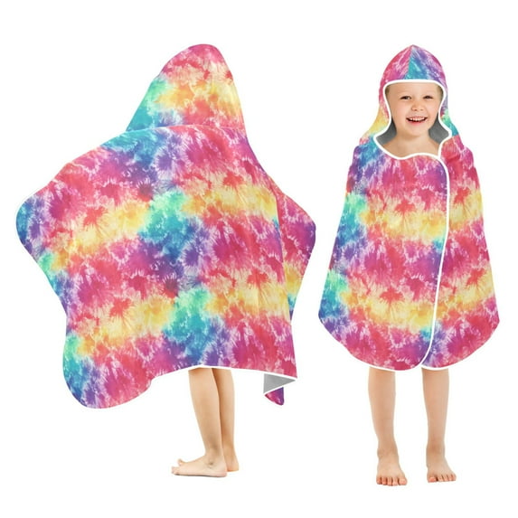 Toddler Hooded Beach Towel 24x50 Kids Bath Towels Soft Quick Dry for Swim Pool Boys Girls Colorful Tie Dye