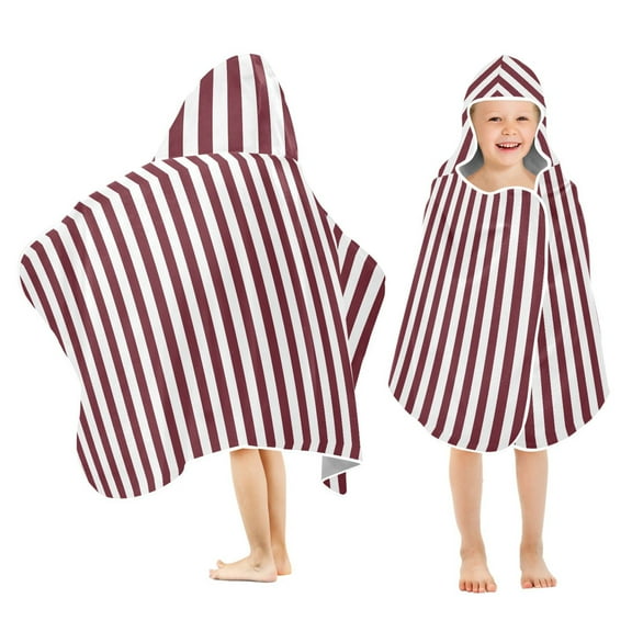Toddler Hooded Beach Towel 24x50 Kids Bath Towels Soft Quick Dry for Swim Pool Boys Girls Dark Red and White Striped