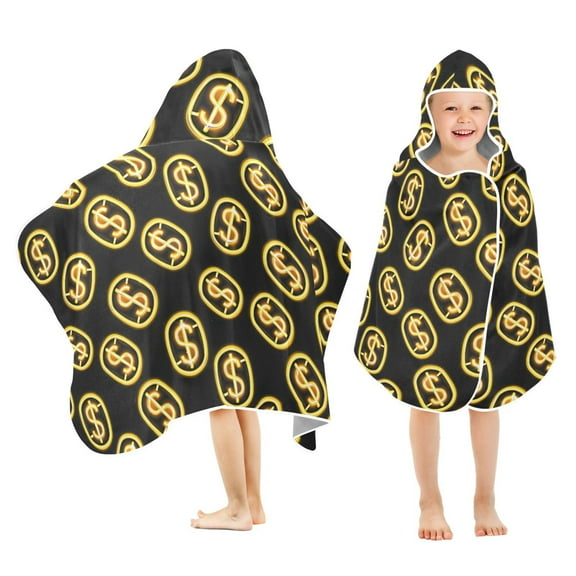 Toddler Hooded Beach Towel 24x50 Kids Bath Towels Soft Quick Dry for Swim Pool Boys Girls Dollar Sign