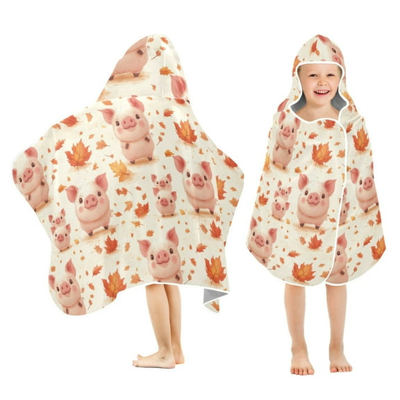 Toddler Hooded Beach Towel 24x50 Kids Bath Towels Soft Quick Dry for Swim Pool Boys Girls Lovely Pig and Leaf