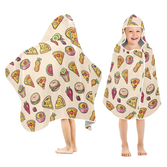 Toddler Hooded Beach Towel 24x50 Kids Bath Towels Soft Quick Dry for Swim Pool Boys Girls Pizza Burger Strawberry Watermelon