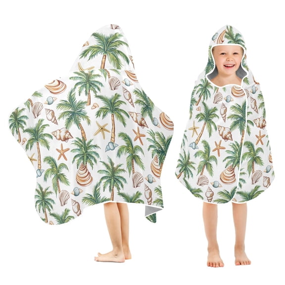 Toddler Hooded Beach Towel 24x50 Kids Bath Towels Soft Quick Dry for Swim Pool Boys Girls Shells Palm Trees Starfish