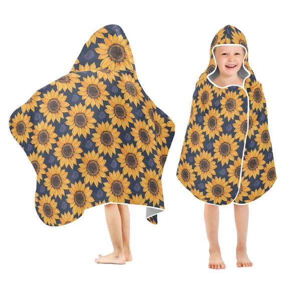 Toddler Hooded Beach Towel 24x50 Kids Bath Towels Soft Quick Dry for Swim Pool Boys Girls Sunflowers and Small Leaf