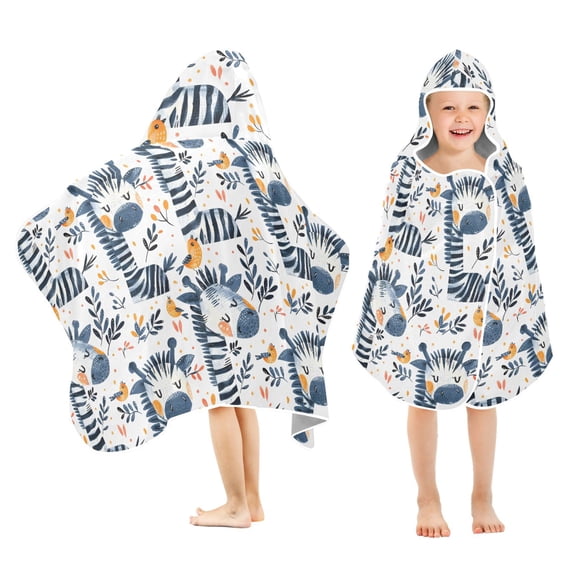 Toddler Hooded Beach Towel 24x50 Kids Bath Towels Soft Quick Dry for Swim Pool Boys Girls Zebra Leaf Birds
