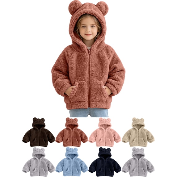 Toddler Hooded Jacket, Ultra Soft Bear Ear Fleece Zip‑Up Coat with Pockets, Warm Unisex Kids Casual Outerwear