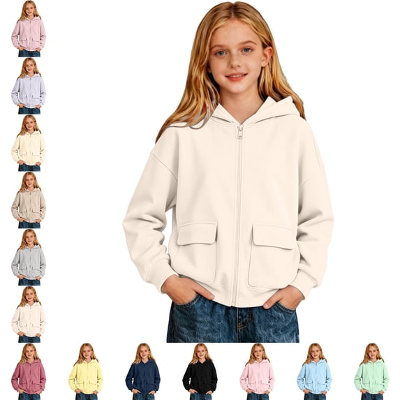 Toddler Hooded Sweatshirts Long Sleeve Girls Zip Up Hoodie with Pockets School Jacket for Girls