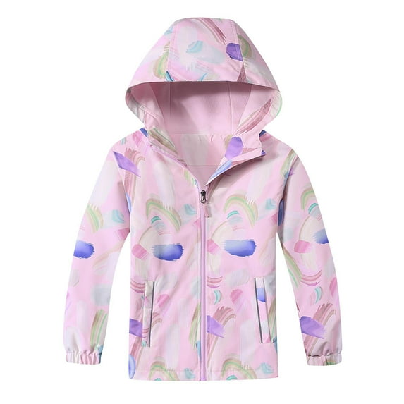 Toddler Hooded Windproof Jackets Girls Fashion Floral Print Zipper Jackets Children's Winter Long Sleeve Waterproof Windbreaker Casual Coats Outwears