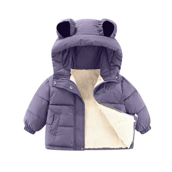 Toddler Hooded Winter Coat with Ears Padded Outerwear Sherpa Lined Jacket for Children Boys and Girls Warm Outfit