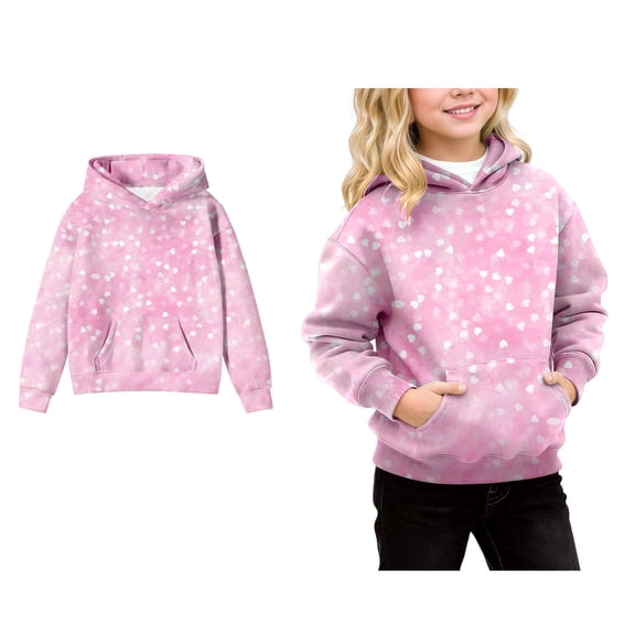 Toddler Hoodie Girls Valentines Day Sweatshirt Long Sleeve Casual Heart Sweatshirt Crewneck Pullover Size 3-4 Years Girls Clothes