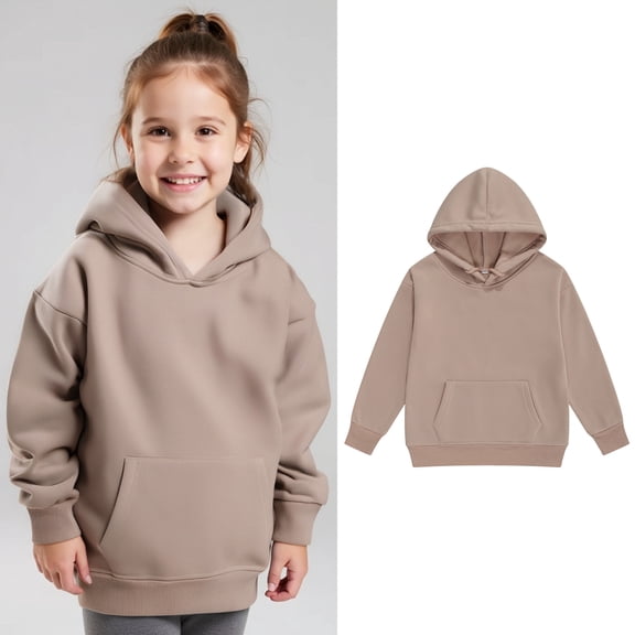 Toddler Hoodie Kids Khaki Hooded Long Sleeve Casual Basic Pullover Sweatshirt Hoodie Fall Winter Clothes Toddler Girls Clothes 2-3 Years