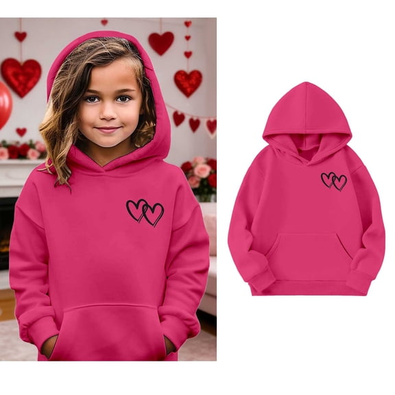 Toddler Hoodie Kids Valentine Sweatshirt Long Sleeve Heart Sweatshirt Crew Neck Pullover Sweatshirt 18-24 Months Girl Clothes