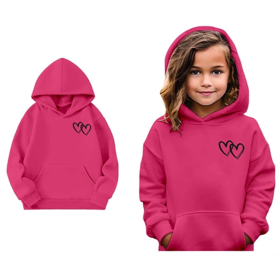 Toddler Hoodie Kids Valentines Day Sweatshirt Long Sleeve Casual Heart Sweatshirt Crew Neck Sweatshirt Pullover 2-3 Years Girl Clothes