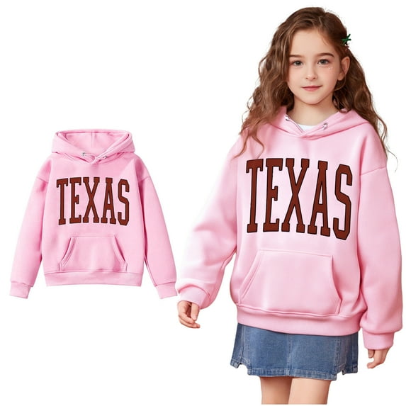 Toddler Hoodies Kids Texas Letter Print Hooded Long Sleeve Pullover Hoodie Sweatshirt Warm Fall Winter Clothes Toddler Girl Clothes 3-4 Years Girls Clothing
