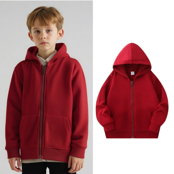 Toddler Hoodies Red Full-Zip Hoodies Long Sleeve Casual Basic Pullover Sweatshirt Hoodie Fall Clothes 18-24 Months Old Boy Clothes Kids Clothes