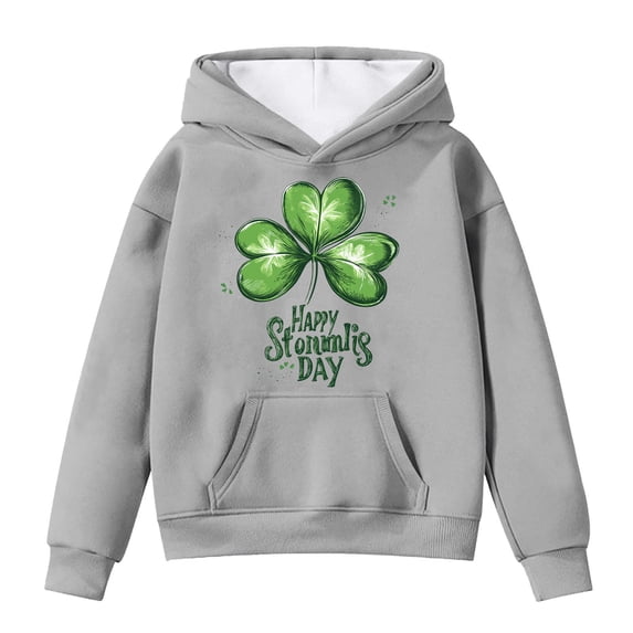 Toddler Hoodies Sweatshirts for Girls Clover Letter Print Kids Hooded With Pullover For Children's Party Trendy Cute Sweatshirt With Pocket Size 3-4T