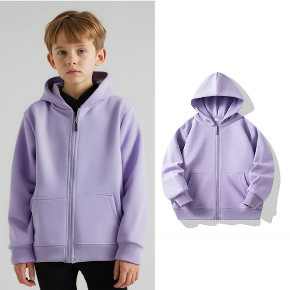 Toddler Hoodies for Boys Girls Zip up Long Sleeve Hooded Sweatshirt Top Light Purple Hoodie with Pocket kids Fall Clothes 2T Girl Clothes