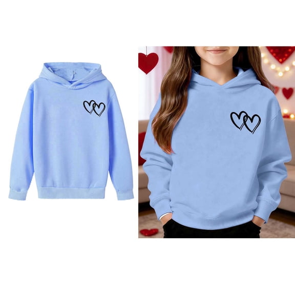 Toddler Hoodies for Girls Valentines Day Sweatshirt Long Sleeve Heart Sweatshirt Crew Neck Pullover Sweatshirt for Girls 2-3 Years