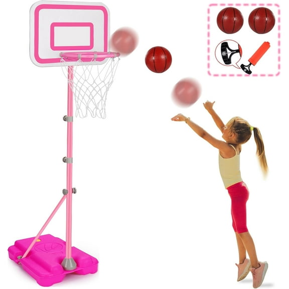 Toddler Hoop for Girls Pink Goals Adjustable Height 2.9ft-6.2ft Kids Hoop Indoor Outdoor Play Outside Backyard Toys for 3 4 5 6 Year Old Girl Birthday Easter Gifts
