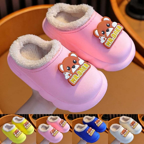 Toddler House Slippers Bear Slippers Warm Winter Soft Indoor Outdoor Lined Cartoon Design Lightweight Toddler House Slippers Yellow 3.5 Years-4 Years