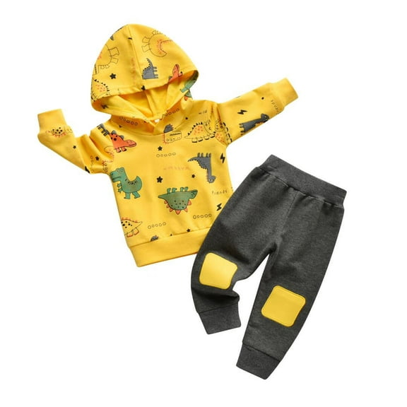 Toddler Infant Baby Boy Clothes Animal Style Long Sleeve Hoodies   Long Pants Fall Winter Outfits Set Yellow 18-24 Months